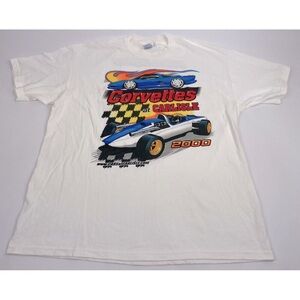 Vintage Y2K Mens XL 2000 Corvette 2 Sided Car T Shirt NASCAR Racing White New